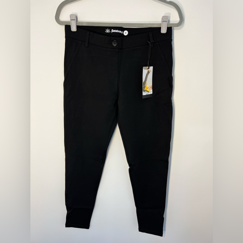 BetaBrand Classic Dress Pant Yoga Pant Straight Skinny Leg Black Medium
